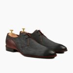 Valdez Derby Burnished Charcoal Gray Black Kid Suede Shoes