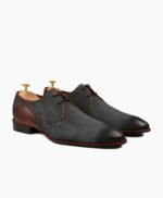 Valdez Derby Burnished Charcoal Gray Black Kid Suede Shoes