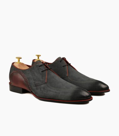 Valdez Derby Burnished Charcoal Gray Black Kid Suede Shoes