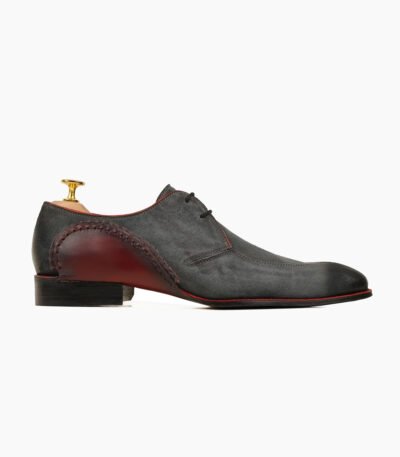 Valdez Derby Burnished Charcoal Gray Black Kid Suede Shoes