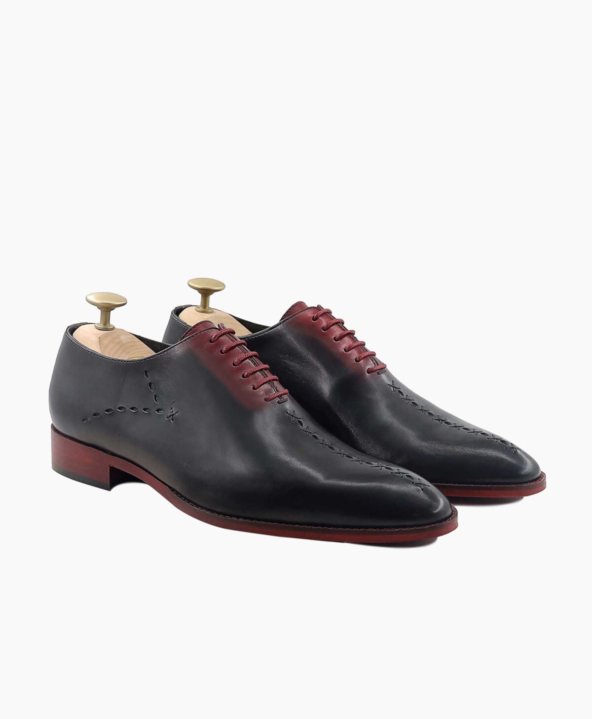 Denver Wholecut Charcoal Oxblood Patina Calf Leather Shoes Image200