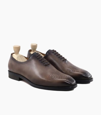 Durango Wholecut Burnished Black Berry Calf Leather Shoes