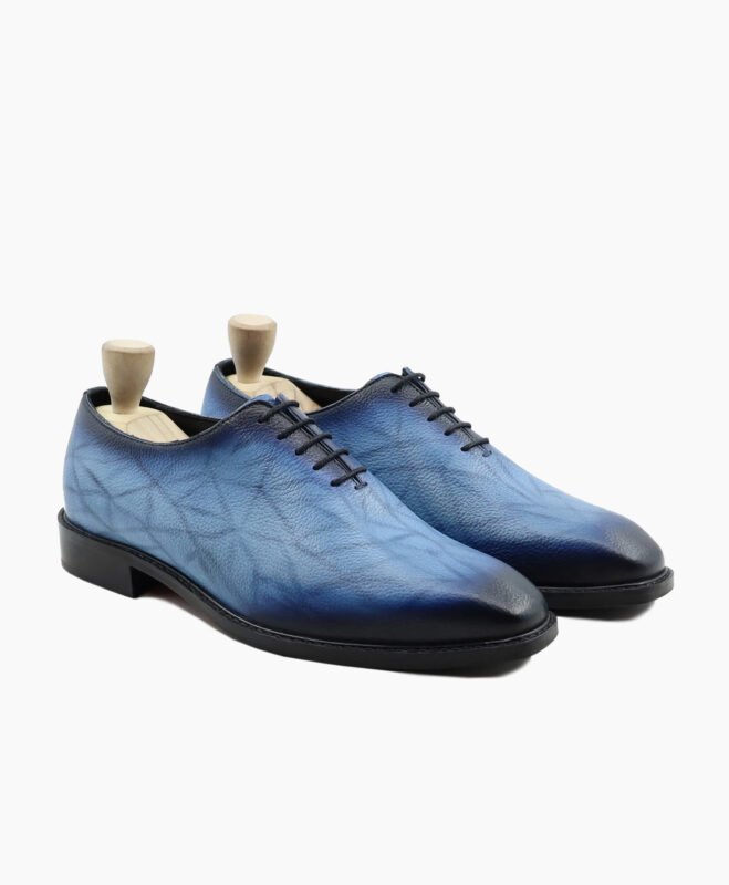 Estes Wholecut Burnished Blue Pebble Grain Leather Shoes