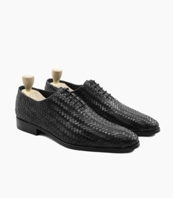 Livermore Wholecut Black Hand Woven Calf Leather Shoes