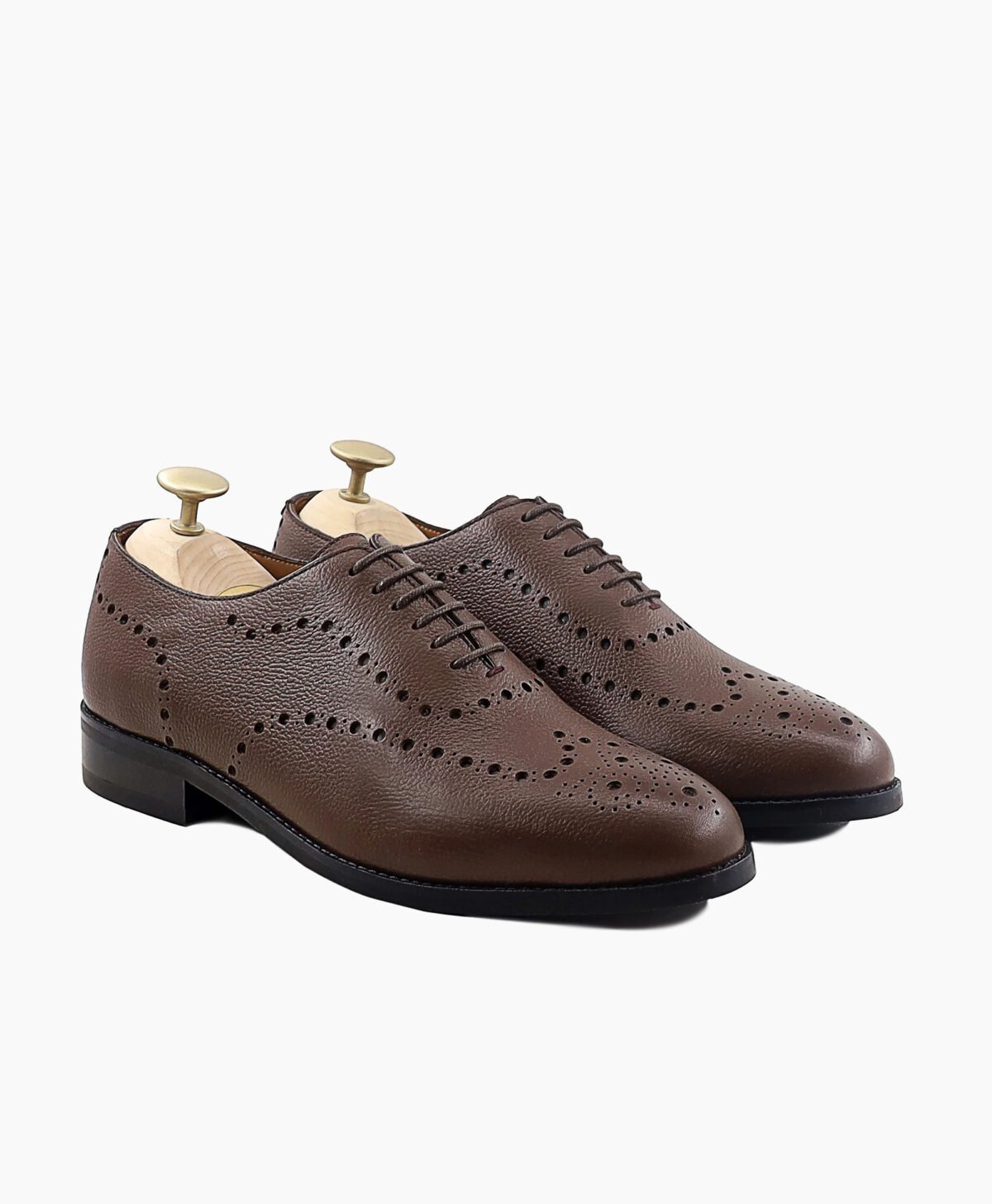 Ojai Wholecut Brown Pebble Grain Leather Shoes Image200