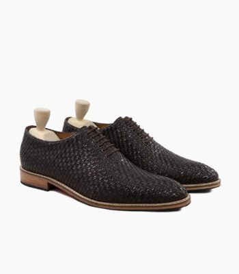 Prichard Wholecut Dark Brown Hand Woven Calf Leather Shoes