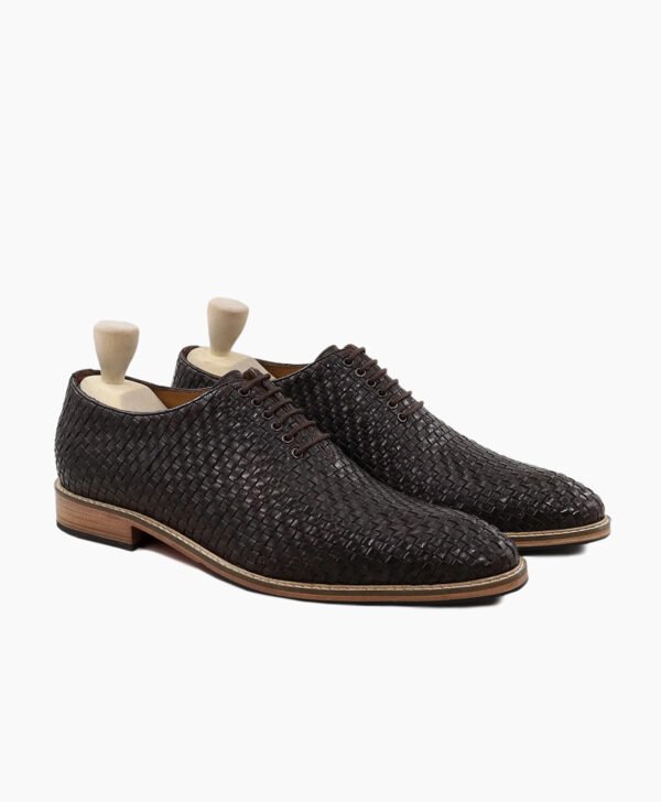 Prichard Wholecut Dark Brown Hand Woven Calf Leather Shoes