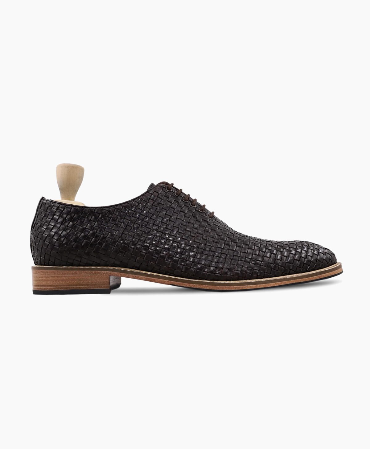 Prichard Wholecut Dark Brown Hand Woven Calf Leather Shoes Image201