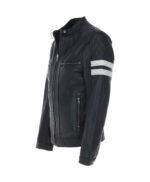 Men's Leather Biker Jacket with Bold Contrasting Stripe Black Casper
