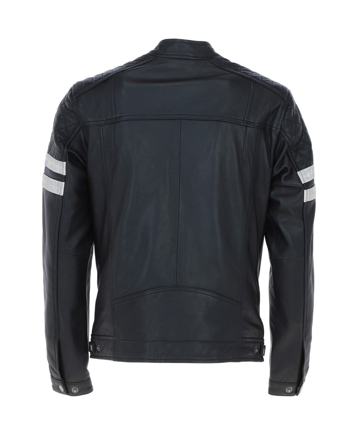 Leather Biker Jacket with Bold Contrasting Stripe Black Casper