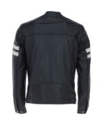 Men's Leather Biker Jacket with Bold Contrasting Stripe Black Casper