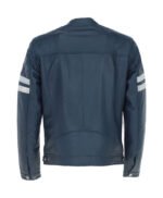 Men's Leather Biker Jacket with Bold Contrasting Stripe Navy Casper