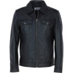 Men's Vintage Leather Bomber Jacket Black Riverton