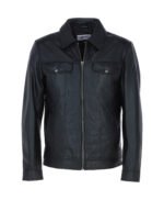 Men's Vintage Leather Bomber Jacket Black Riverton