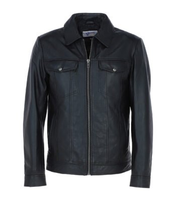 Men's Vintage Leather Bomber Jacket Black Riverton