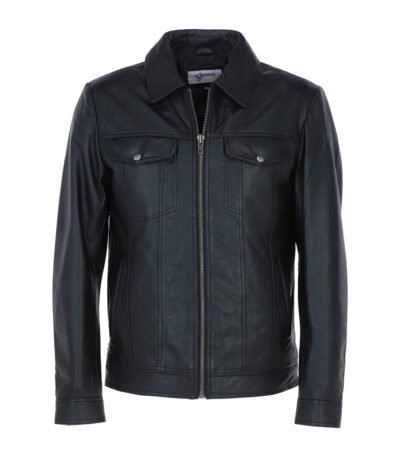 Vintage Leather Bomber Jacket Black Riverton