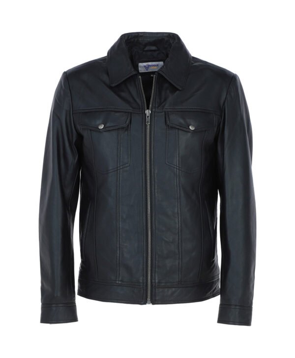 Men's Vintage Leather Bomber Jacket Black Riverton