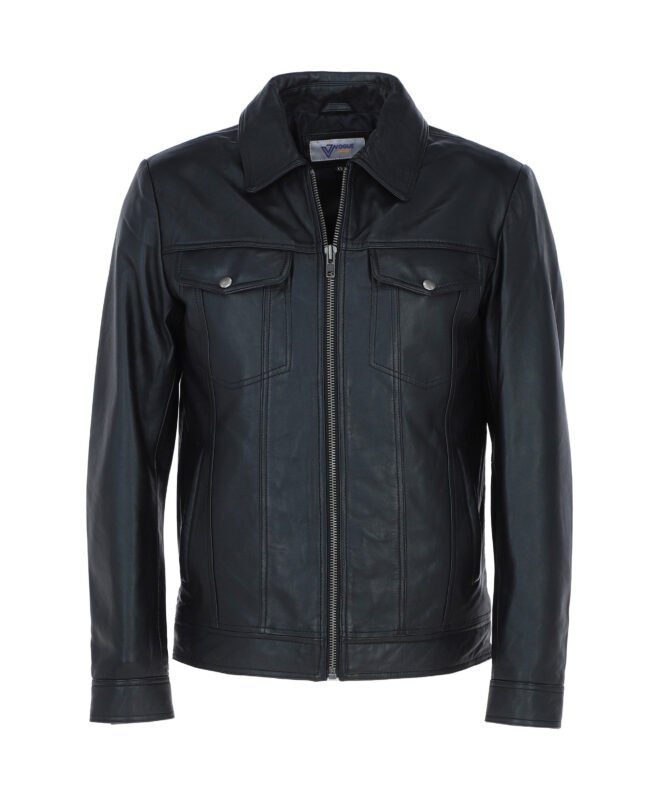 Men's Vintage Leather Bomber Jacket Black Riverton