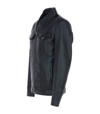 Men's Vintage Leather Bomber Jacket Black Riverton
