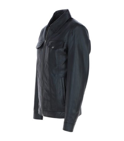 Men's Vintage Leather Bomber Jacket Black Riverton