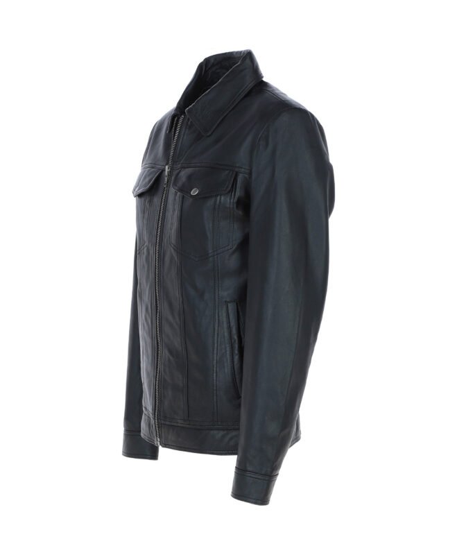 Men's Vintage Leather Bomber Jacket Black Riverton