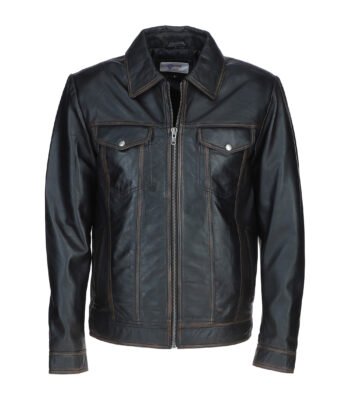 Men's Men's Vintage Leather Bomber Jacket Black Ruboff Riverton