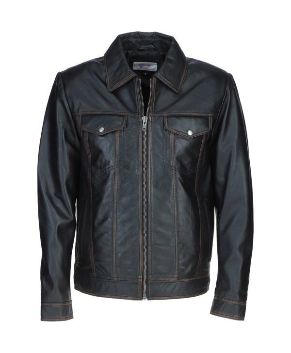 Men's Men's Vintage Leather Bomber Jacket Black Ruboff Riverton