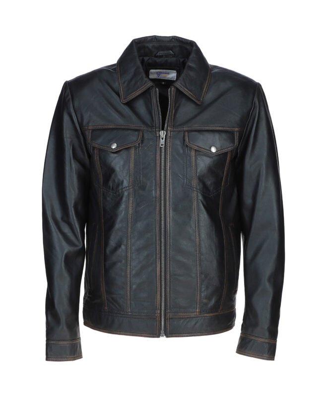 Men's Men's Vintage Leather Bomber Jacket Black Ruboff Riverton