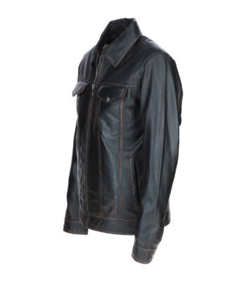 Men's Vintage Leather Bomber Jacket Black Ruboff Riverton