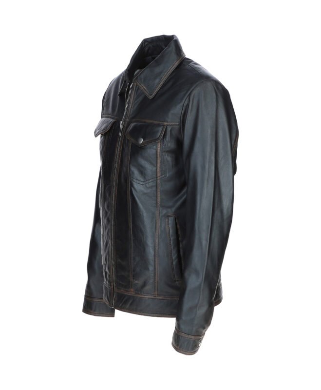 Men's Vintage Leather Bomber Jacket Black Ruboff Riverton
