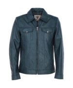 Men's Vintage Leather Bomber Jacket Navy Riverton