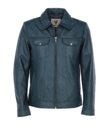 Men's Vintage Leather Bomber Jacket Navy Riverton