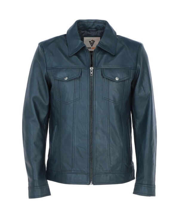 Men's Vintage Leather Bomber Jacket Navy Riverton