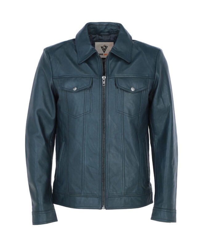 Men's Vintage Leather Bomber Jacket Navy Riverton