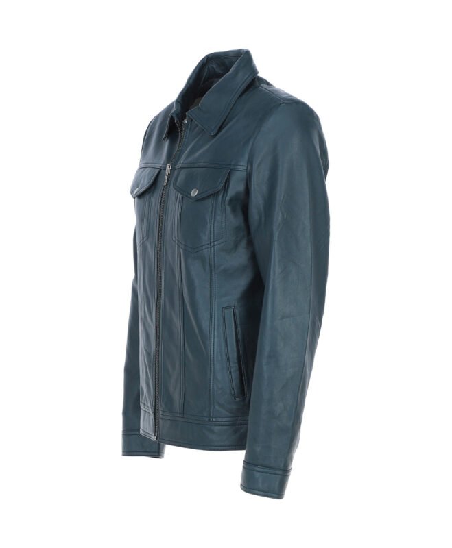 Men's Vintage Leather Bomber Jacket Navy Riverton