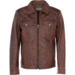 Men's Vintage Leather Bomber Jacket Tan Riverton