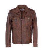 Men's Vintage Leather Bomber Jacket Tan Riverton