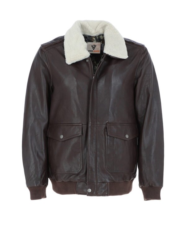 Men's Leather Bomber Jacket With Detachable Collar Brown Sheridan