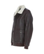 Men's Leather Bomber Jacket With Detachable Collar Brown Sheridan