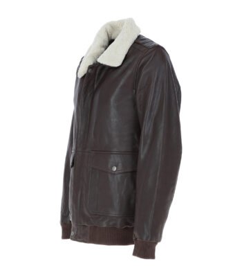 Men's Leather Bomber Jacket With Detachable Collar Brown Sheridan