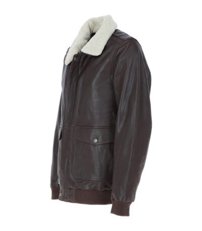 Men's Leather Bomber Jacket With Detachable Collar Brown Sheridan