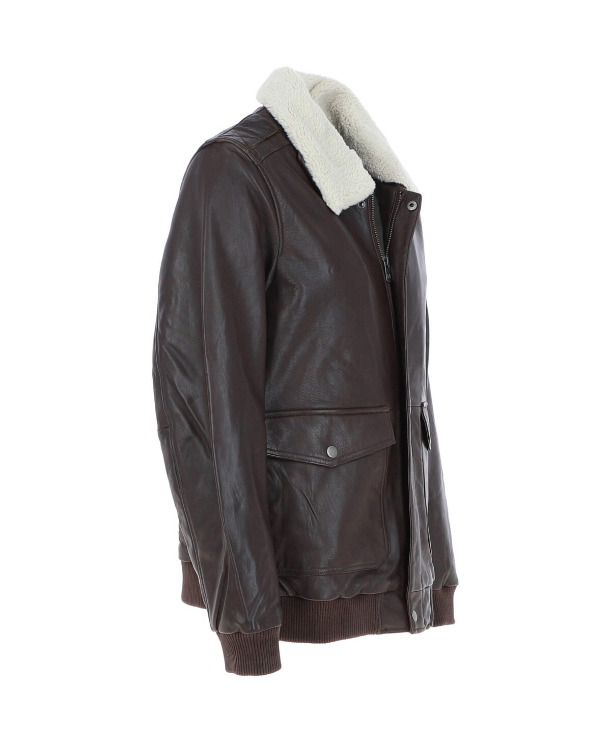 Leather Bomber Jacket With Detachable Collar Brown Sheridan