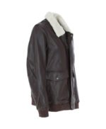 Men's Leather Bomber Jacket With Detachable Collar Brown Sheridan