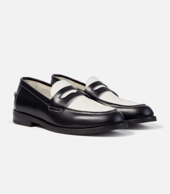 Athens Black and White Leather Penny Loafers