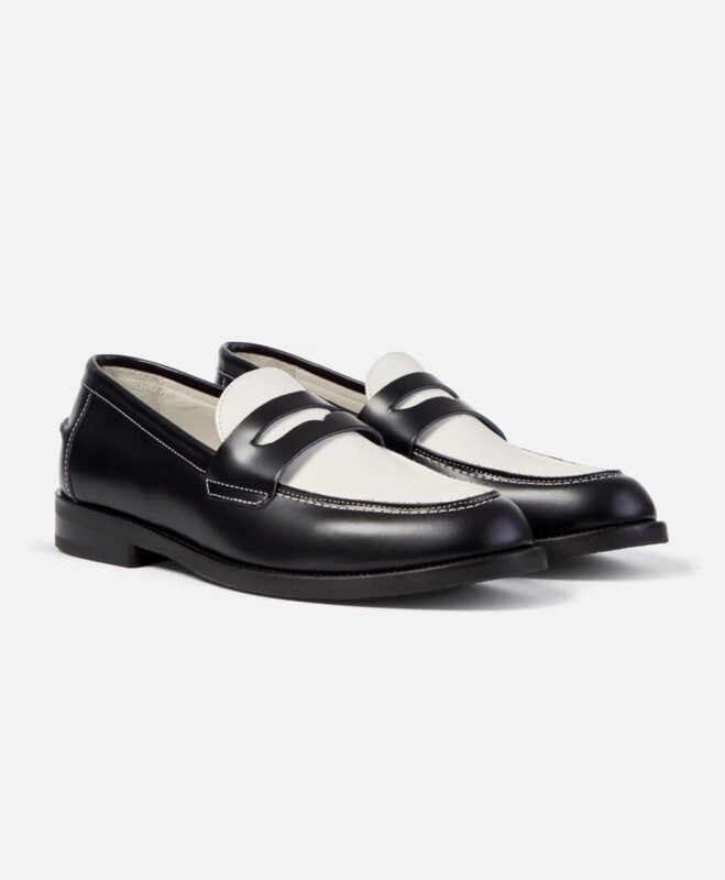 Athens Black and White Leather Penny Loafers