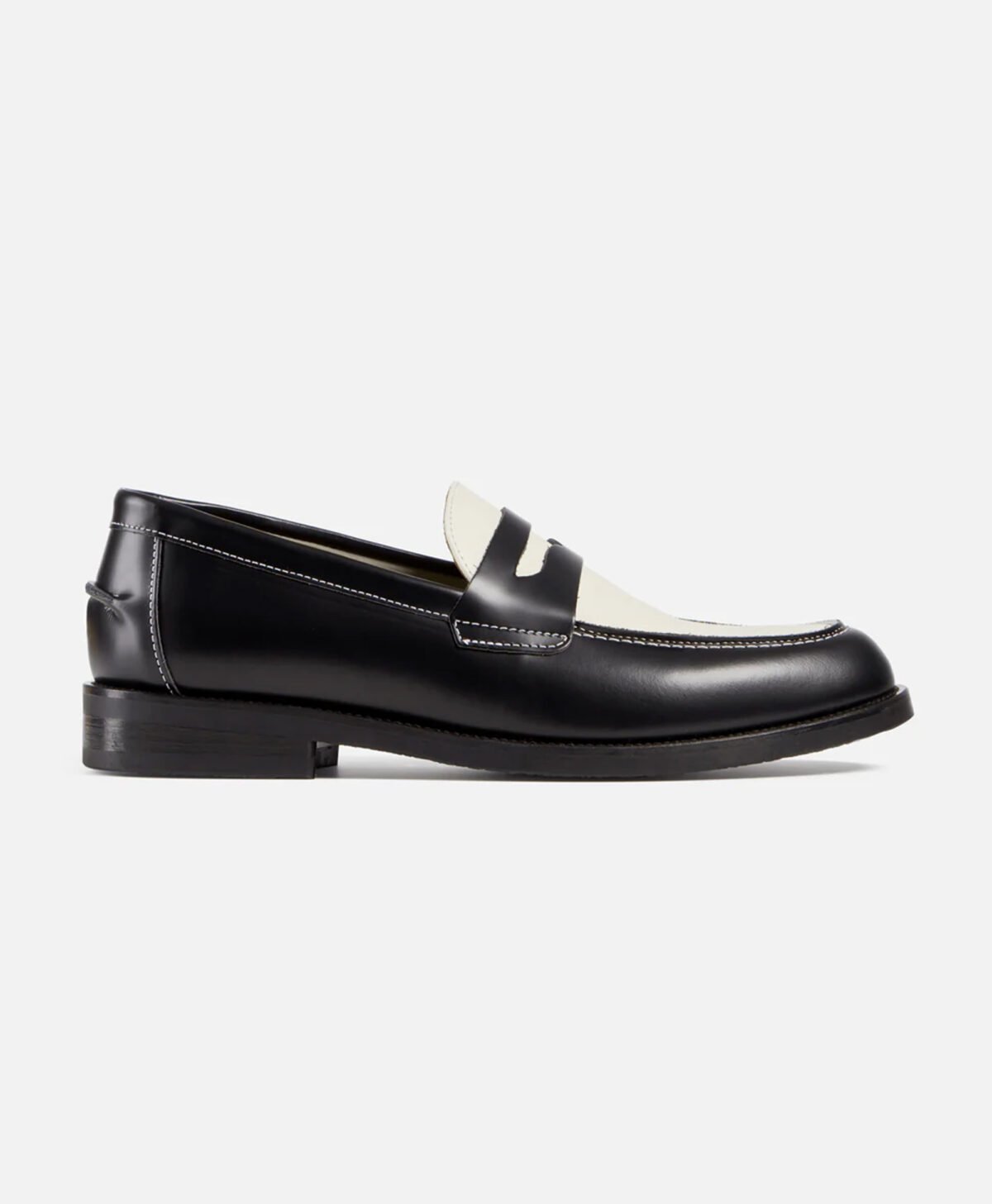 Athens Black and White Leather Penny Loafers