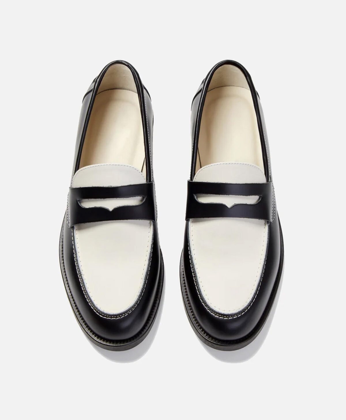 Athens Black and White Leather Penny Loafers