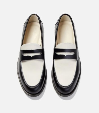 Athens Black and White Leather Penny Loafers