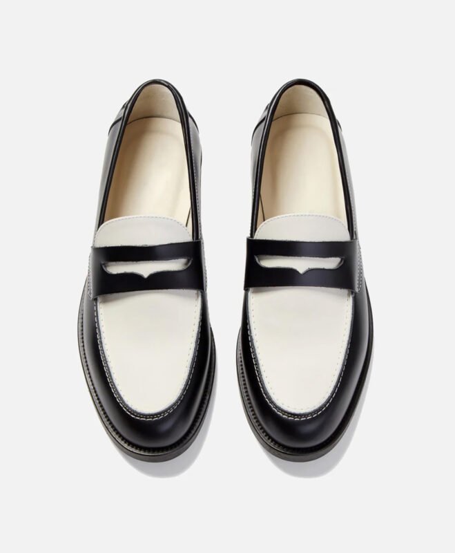 Athens Black and White Leather Penny Loafers
