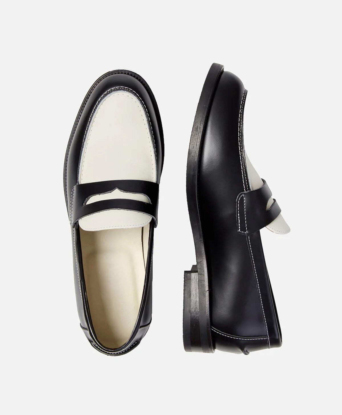 Athens Black and White Leather Penny Loafers